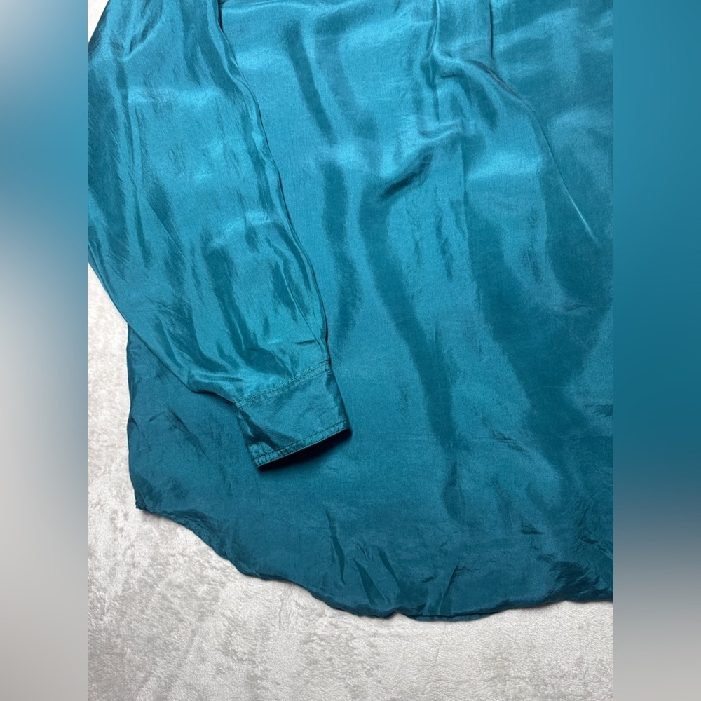 Men’s 100% Silk Nine Twenty East Lightweight Button Front Collared Teal Shirt  L - Picture 13 of 16